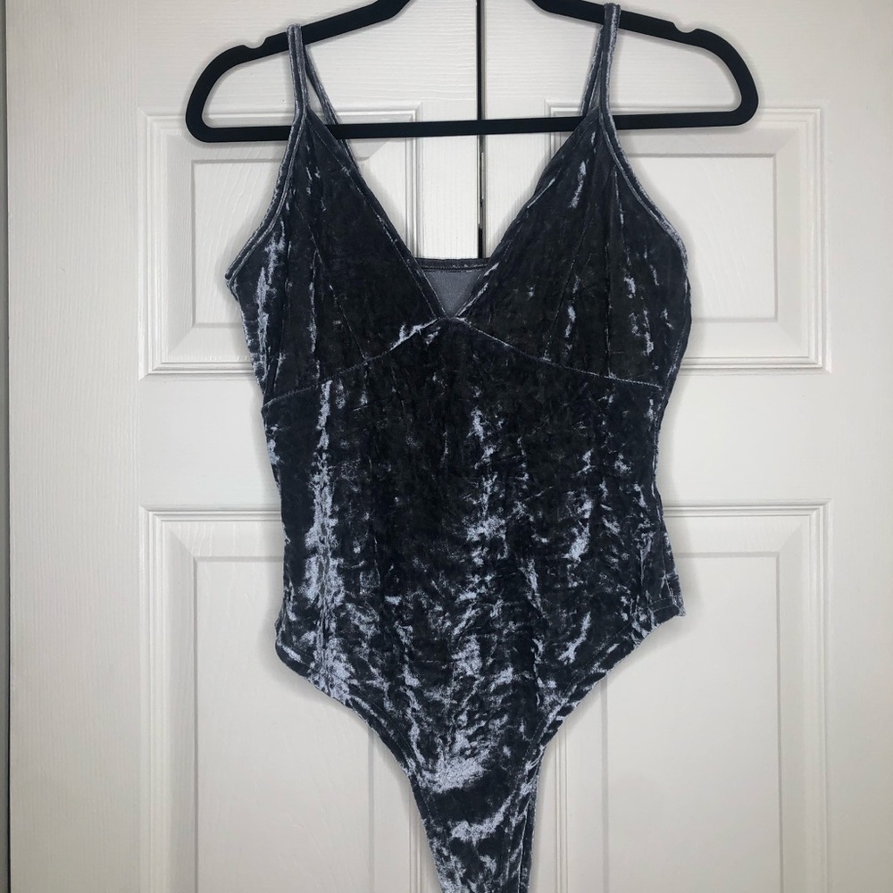 Grey/Silver Velvet Bodysuit